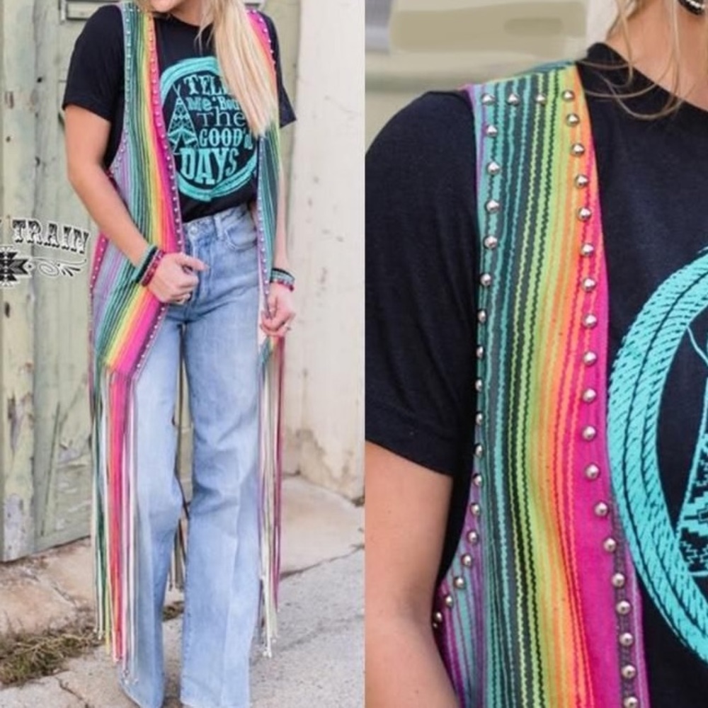 Crazy Train Studded Sarape Print Duster